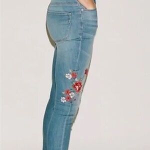 Express Blue Jeans with Red Floral Design